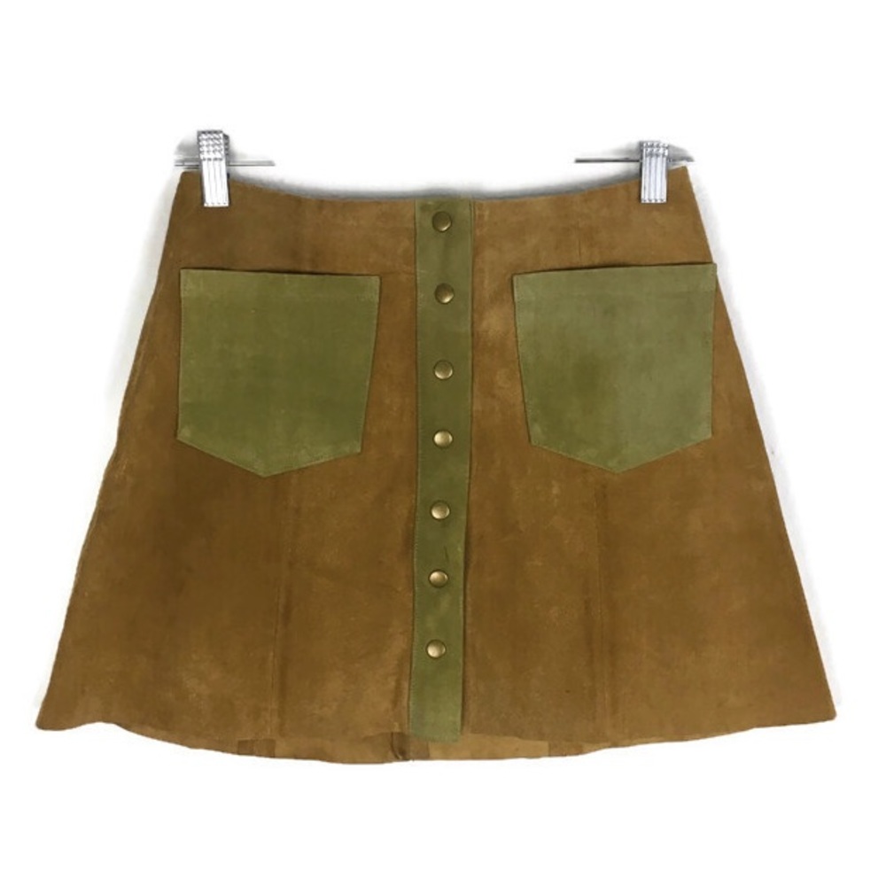 Reformation Two-Tone Suede Mini Skirt in Brown and Olive